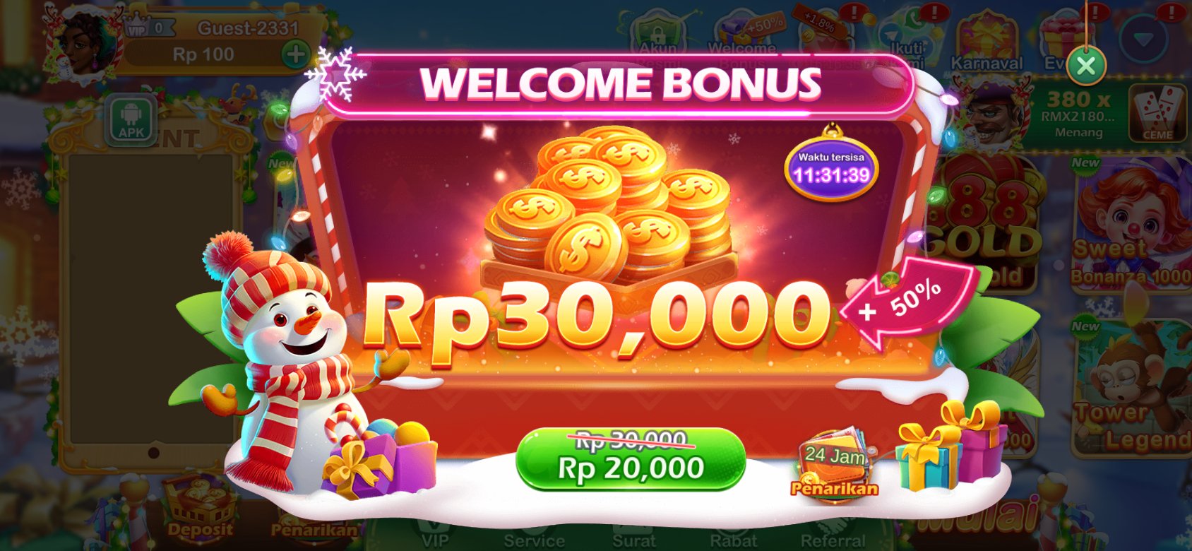 Bonus selamat datang K3K3 2 4 5205 U dengan diskon spesial untuk pengguna baru.