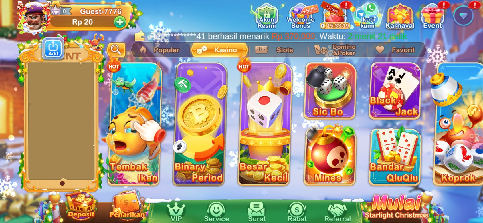 Game kasino populer seperti Tembak Ikan dan Sic Bo tersedia di K3K3 2 4 5205 U.